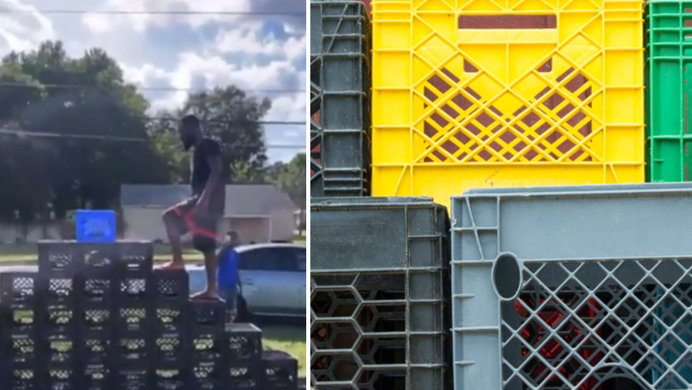 An image of the shooting moments before it happened left, milk crates right.