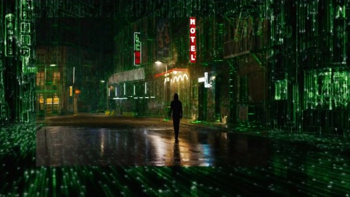 A scene that Neo says is from a dream, but doesn't appear in the original trilogy.