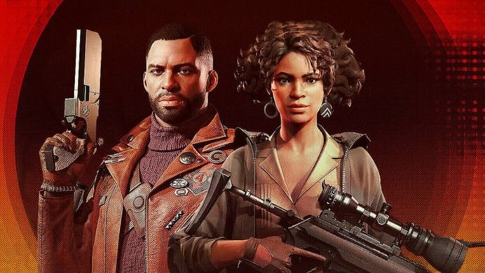 A promotional image of Deathloop's main protagonist and antagonist.