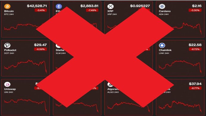 A snapshot of crypto markets in a massive downturn following China's ban, except X'd out