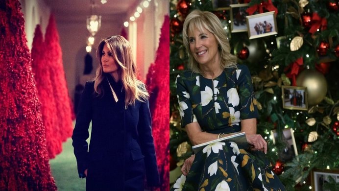 Melania Trump and Jill Biden Christmas decorations.