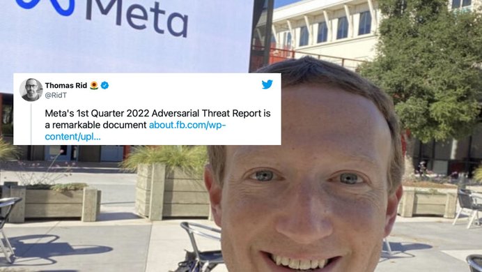 Mark Zuckerberg's face and a Meta logo, as well as a Tweet appreciating the new report.