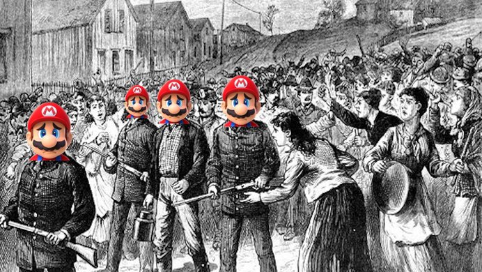 Mario busting union meme image.