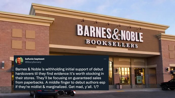 A Barnes and Noble store and a tweet commenting on the company's latest decision.