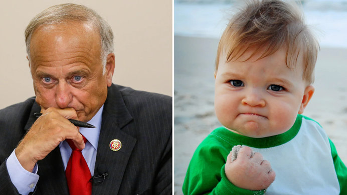Steve King, left, Success Kid meme, right.