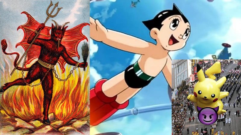 A collage of anime characters and artistic representations of the devil.