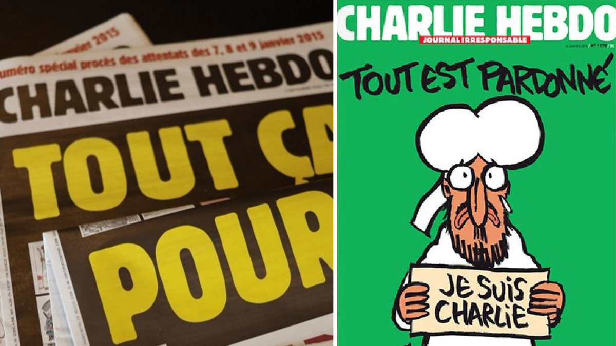 French Magazine Charlie Hebdo Republishes Cartoons Of The Prophet Mohammed As Trial Begins Know Your Meme