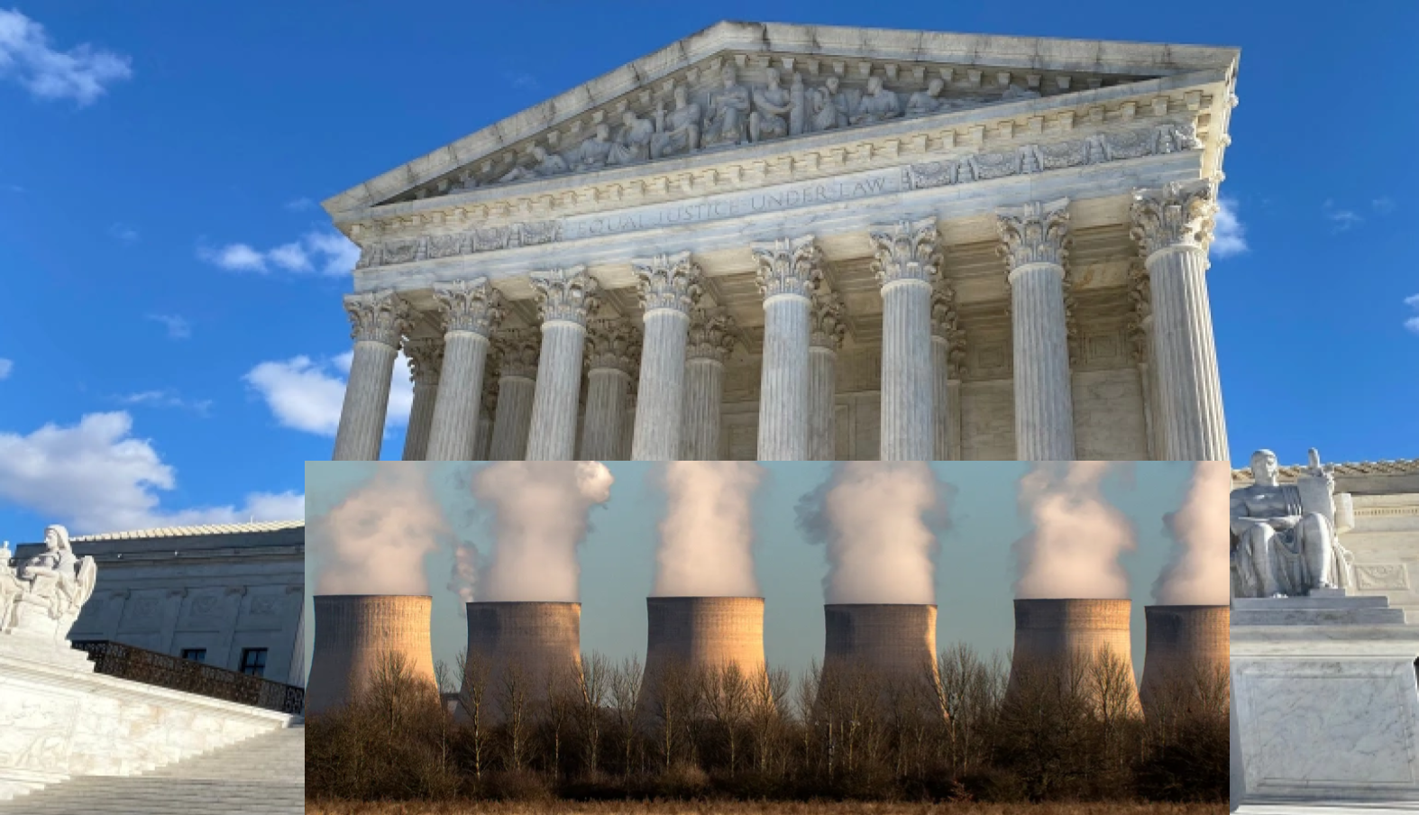 The Supreme Court building, and smokestacks.
