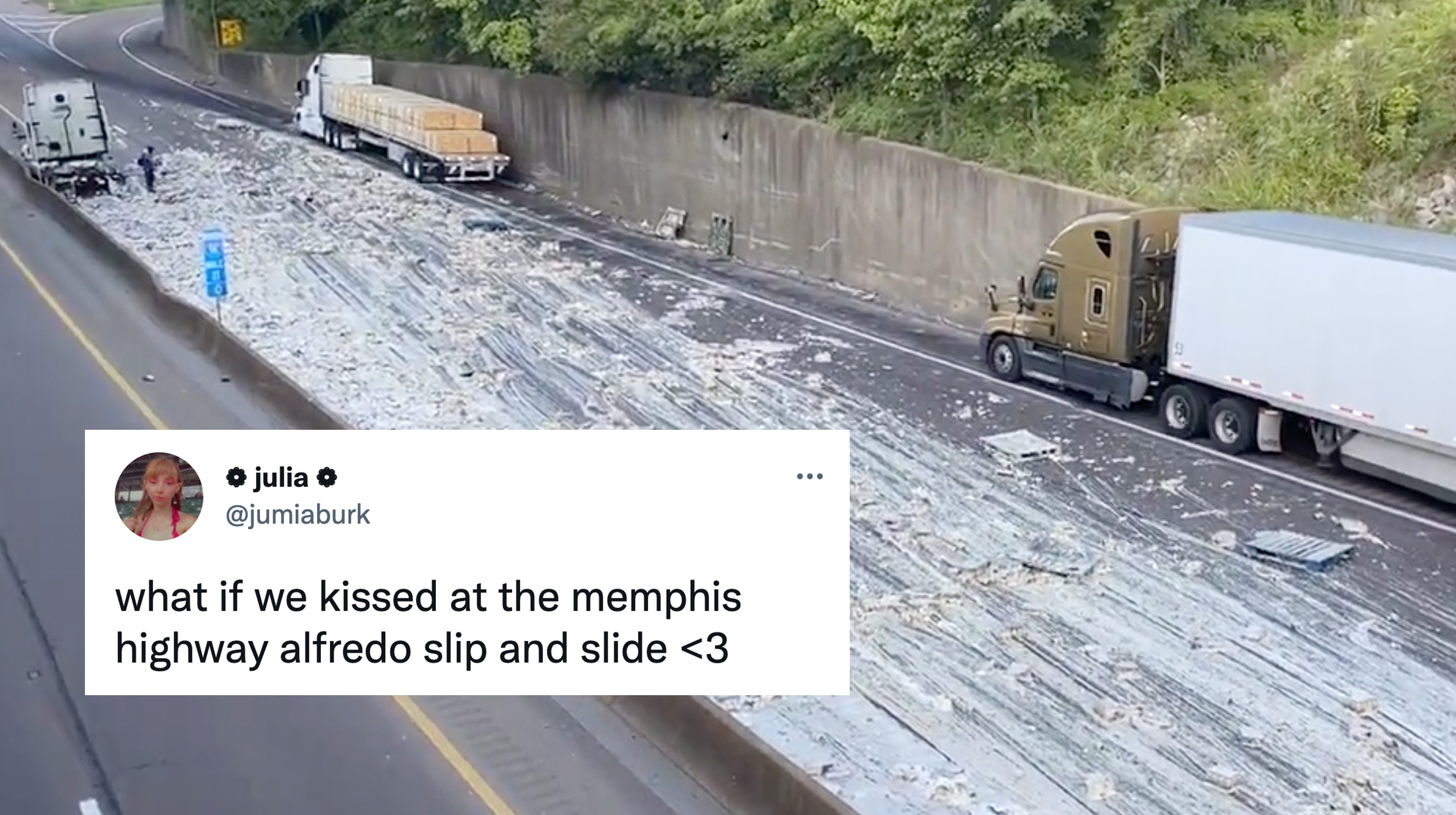 Alfredo Truck And Tomato Truck Spill Sauce On Highway Inspire Memes On