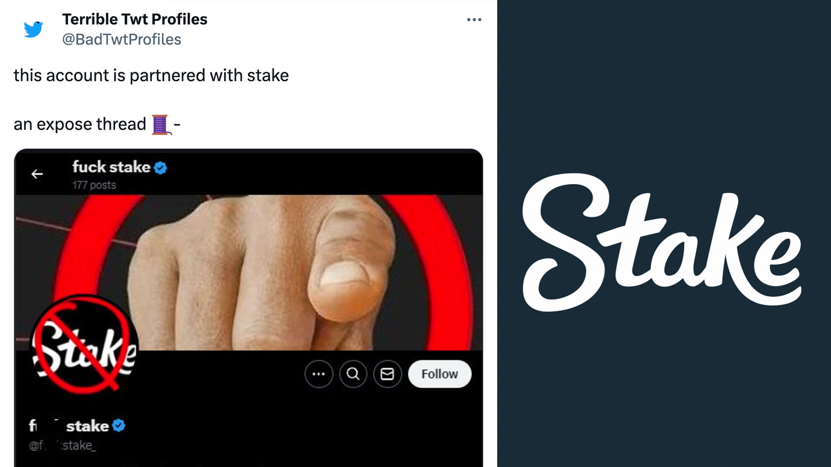 Stake Ads On Twitter Seemingly Link To One User Who Also Admins An Anti-Stake Account, According To A Viral Thread