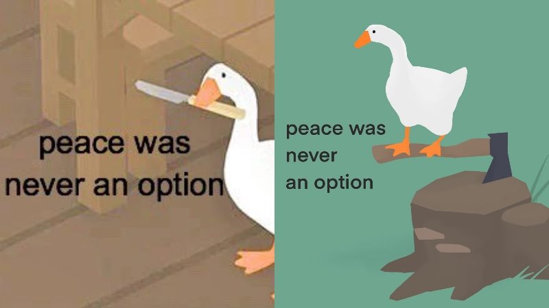 Untitled goose game peace was never an option. Never be an option. Untitled goose game наклейки. Гусь гиф. Гусь с ножом мем.