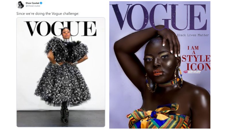 Twitter Users Use The Vogue Challenge To Comment On Vogue's Lack Of Diverse Models Shea Coulee
@SheaCoulee
Since we're doing the Vogue challenge:
VOGUE VOGUE
Black Lives Matter
I AM
STYLE
ICON
PECULIAR