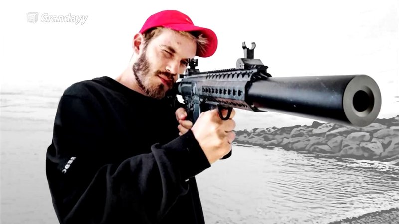 PewDiePie aiming a shotgun