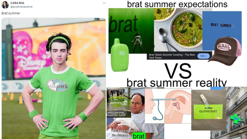 text reading "brat summer" in reference to charli xcx's album.