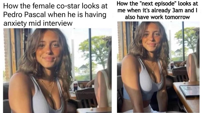 Evelyn Smith Smiling / Evelynsmithhhhh Stare meme depicting a brunette girl smiling and looking at the camera.