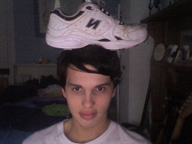 shoes on head