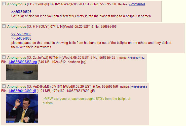 Just a snippet from 4chan's reaction about the ball pit Dashcon