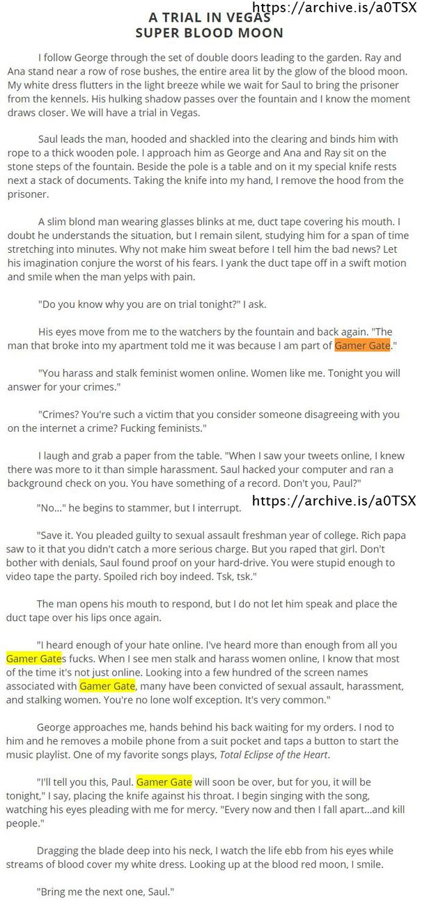 Did someone just fanfic killing a gamer because they hate their politics? |  GamerGate | Know Your Meme