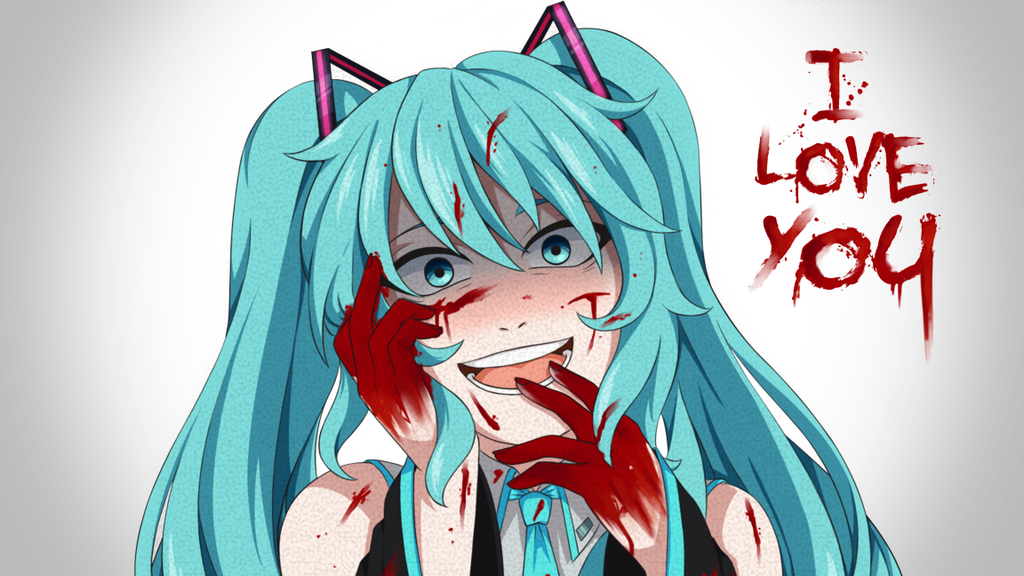hatsune miku, vocaloid, yandere, blood.