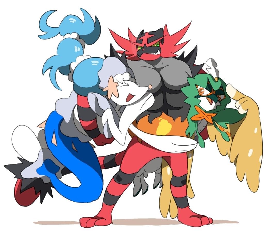 incineroar, decidueye, primarina, pokemon, ばん.