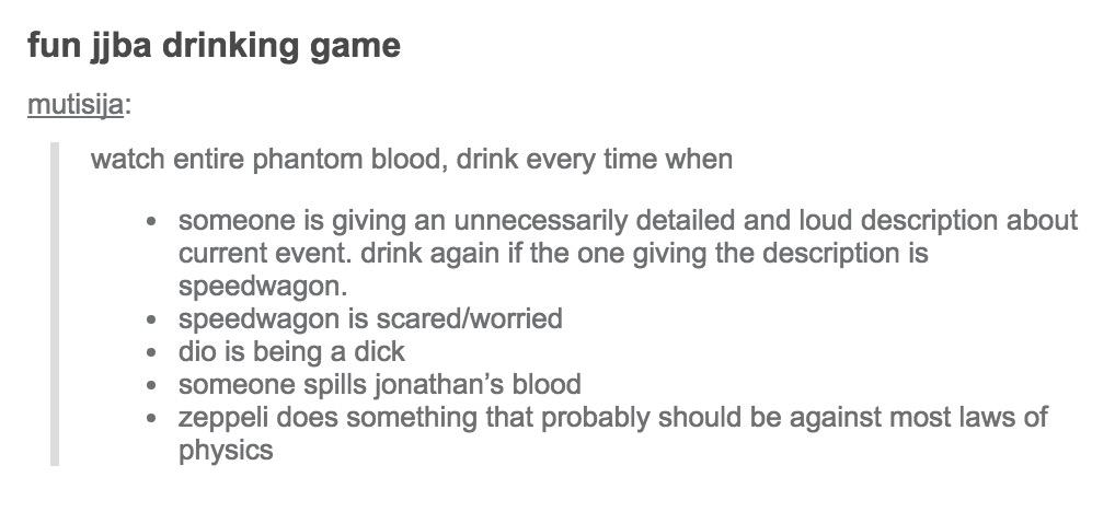 Don T Play This Drinking Game You Will Die Of Alcohol Poisoning Jojo S Bizarre Adventure Know Your Meme