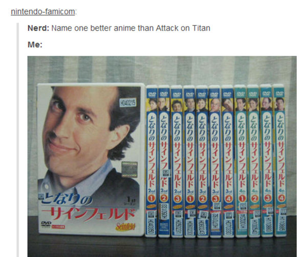 The One Anime Better Than Attack On Titan Seinfeld Know Your Meme