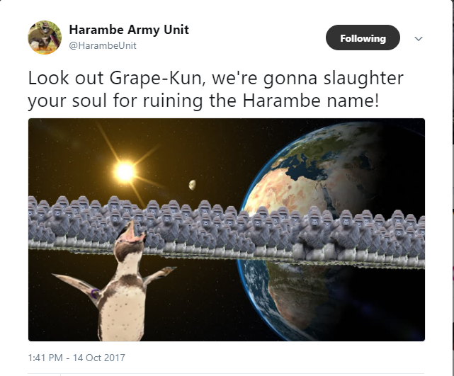 Harambe's Army is going to anhilate GrapeKun's Soul Grapekun Know Your Meme