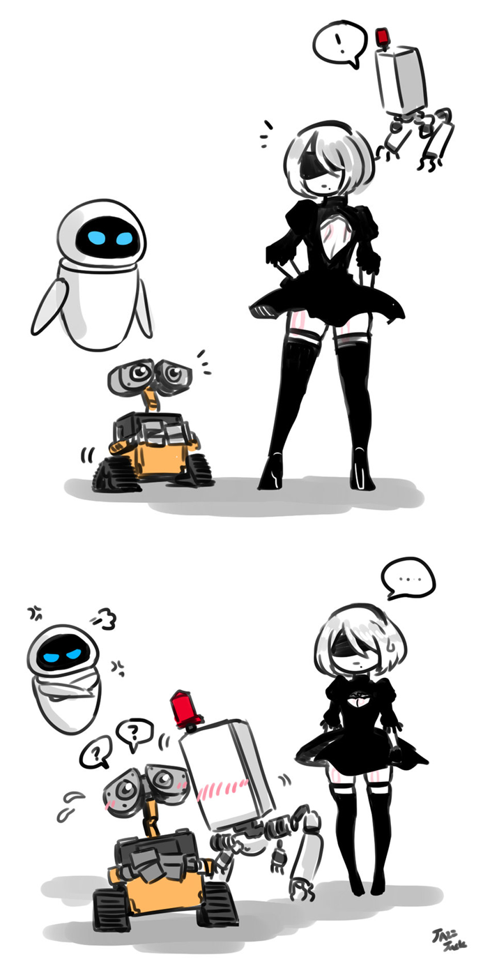 2B & Pod meet WALLE & EVE Crossover Know Your Meme