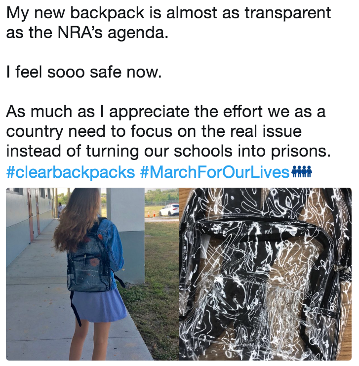 My new backpack is almost as transparent as the NRA’s agenda. I feel
