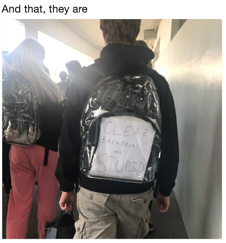Clear backpacks are stupid Clear Backpacks Debate Know Your Meme