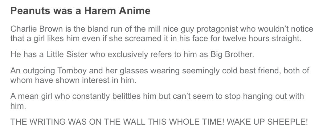 Counterpoint Charlie Brown S Depressed Not Dense Which Makes Him A Far Better Written Character Than Any Other Harem Anime Prota Peanuts Know Your Meme