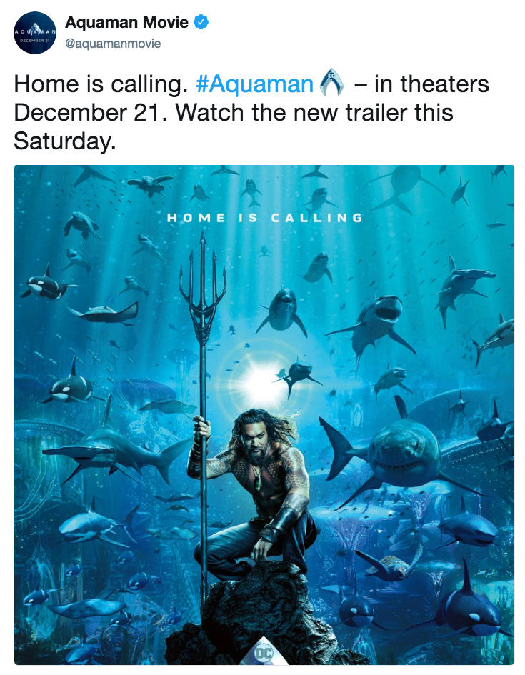 Home Is Calling Aquaman In Theaters December 21 Watch The New Trailer This Saturday Aquaman Poster Edits Know Your Meme