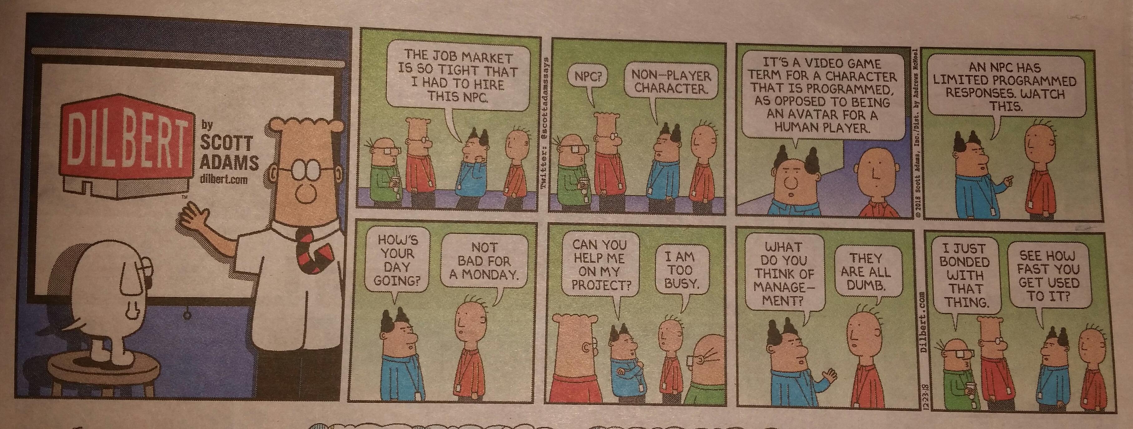 Dilbert strip, December 23 2018 NPC Wojak Know Your Meme