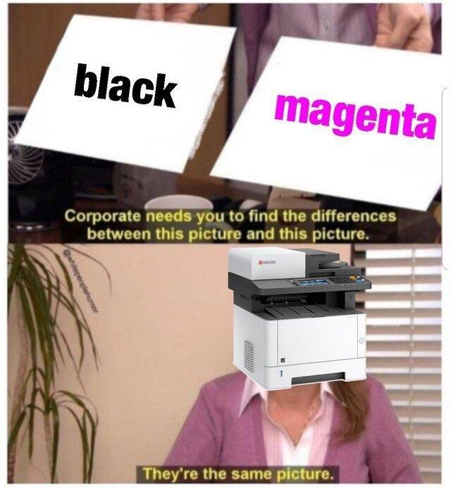 Printer doesn't see the difference between black ink and magenta