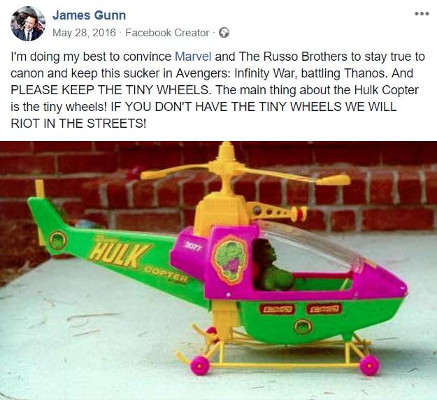 James Gunn s Post Thanoscopter Know Your Meme