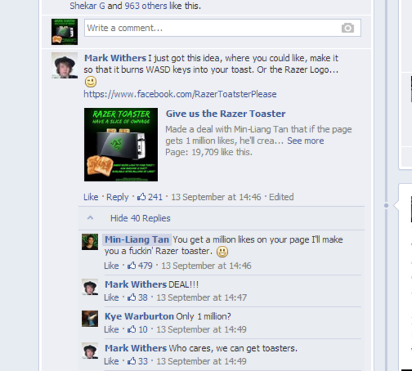 MinLiang Tan's Responce Razer Toaster Know Your Meme