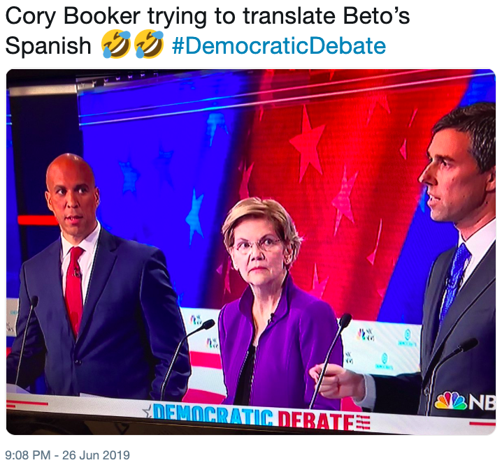 Cory Booker Trying To Translate Beto S Spanish Beto O Rourke Speaking Spanish Know Your Meme