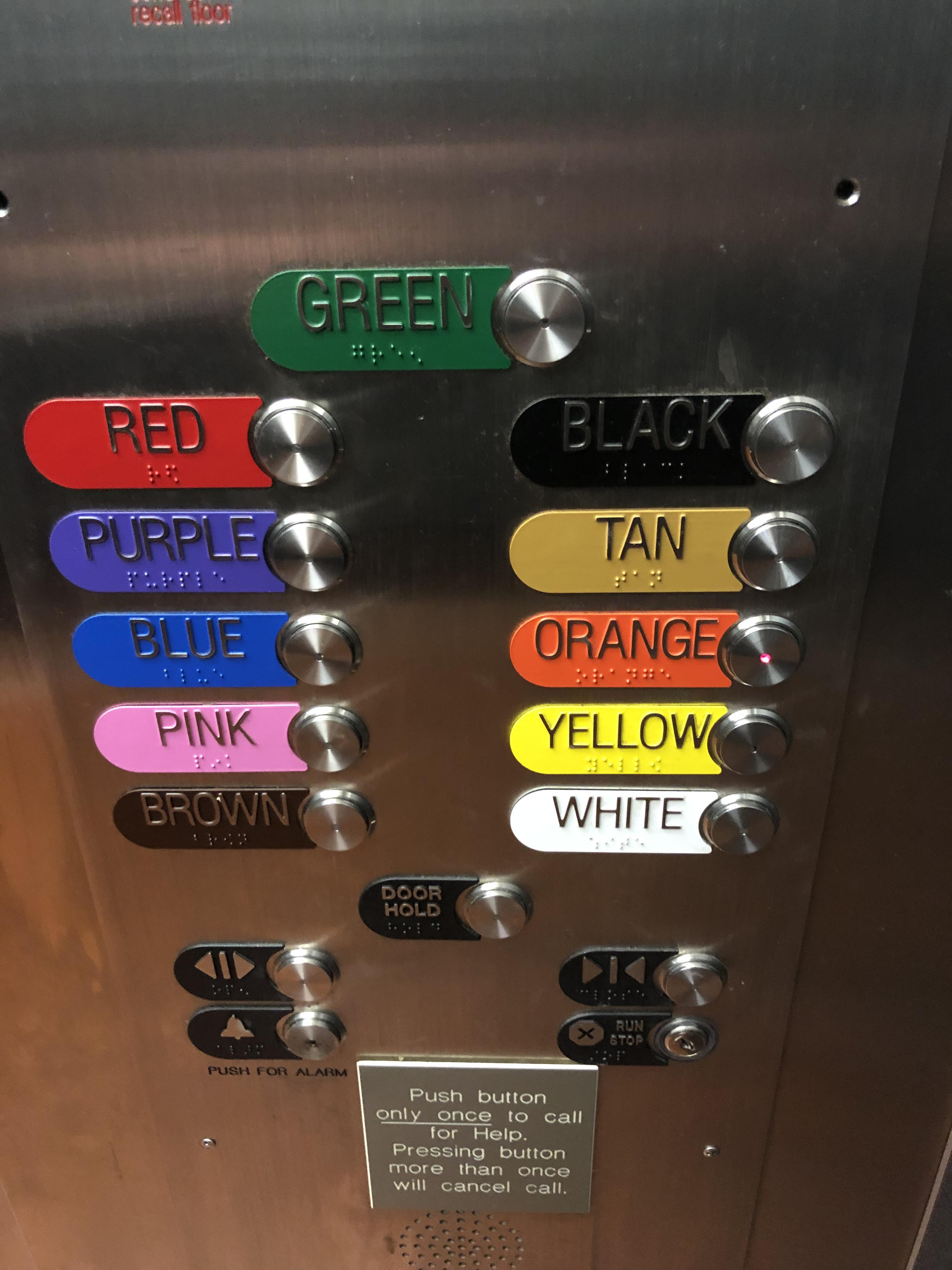 This elevator levels are by color not by floor number r