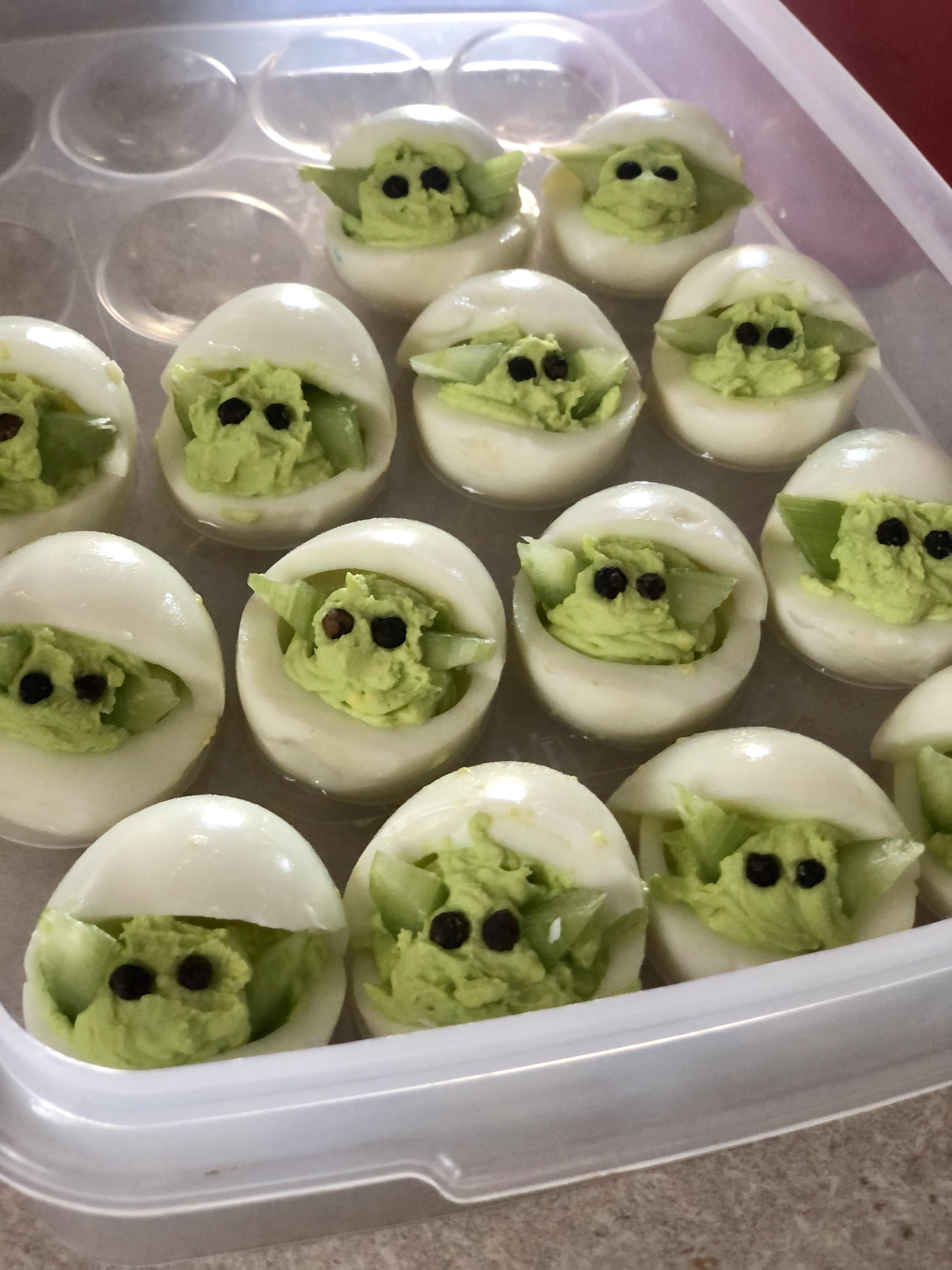 Baby Yoda deviled eggs! They taste much better than they look. /r