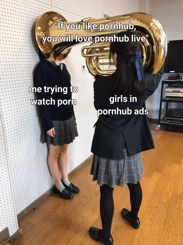 Porn Girl Putting Tuba On Girl's Head Know Your Meme