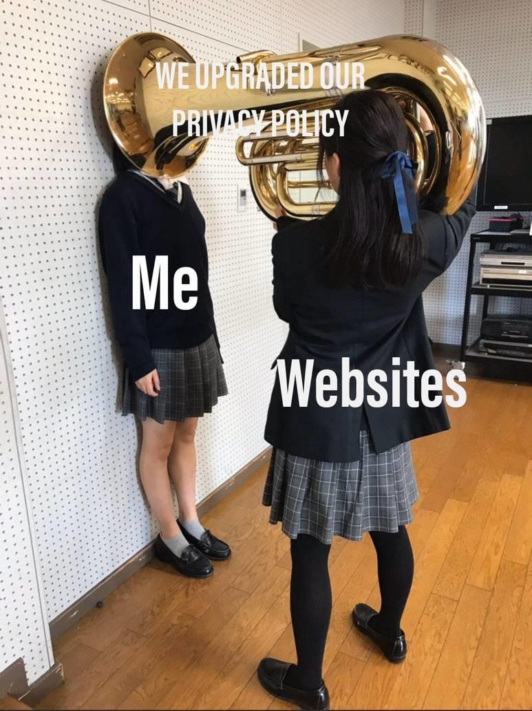 Privacy Policy Girl Putting Tuba On Girl's Head Know Your Meme