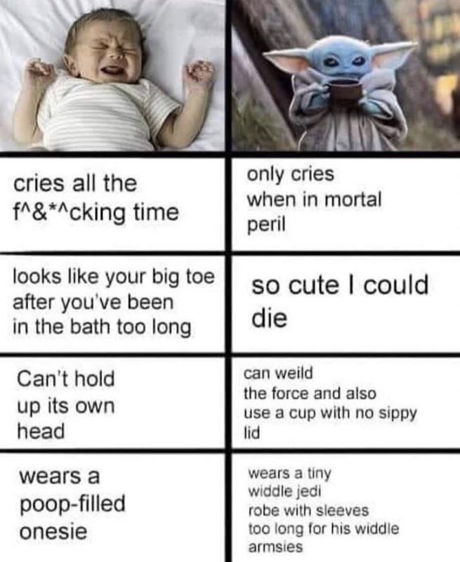 The difference between Baby Yoda and real Babies /r/BabyYoda Baby