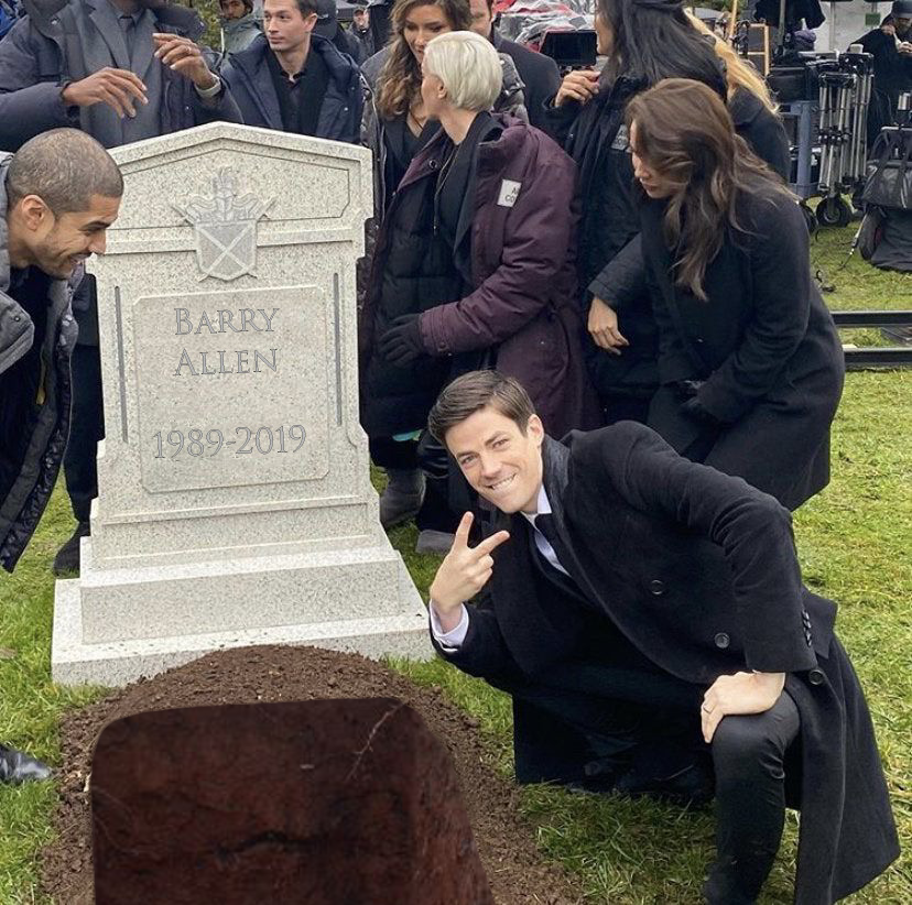 Empty Grave | Grant Gustin Next To Oliver Queen&#39;s Grave | Know Your Meme