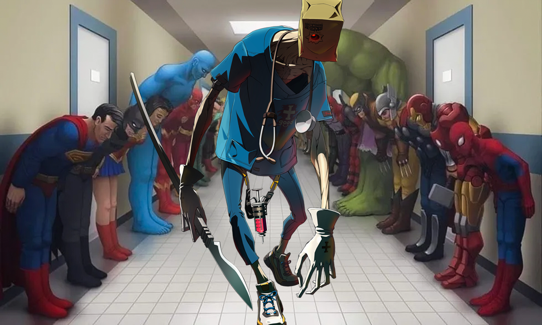 Heaven Or Hell Duel 1 Let S Rock Superheroes Bowing In A Hospital Hallway Know Your Meme