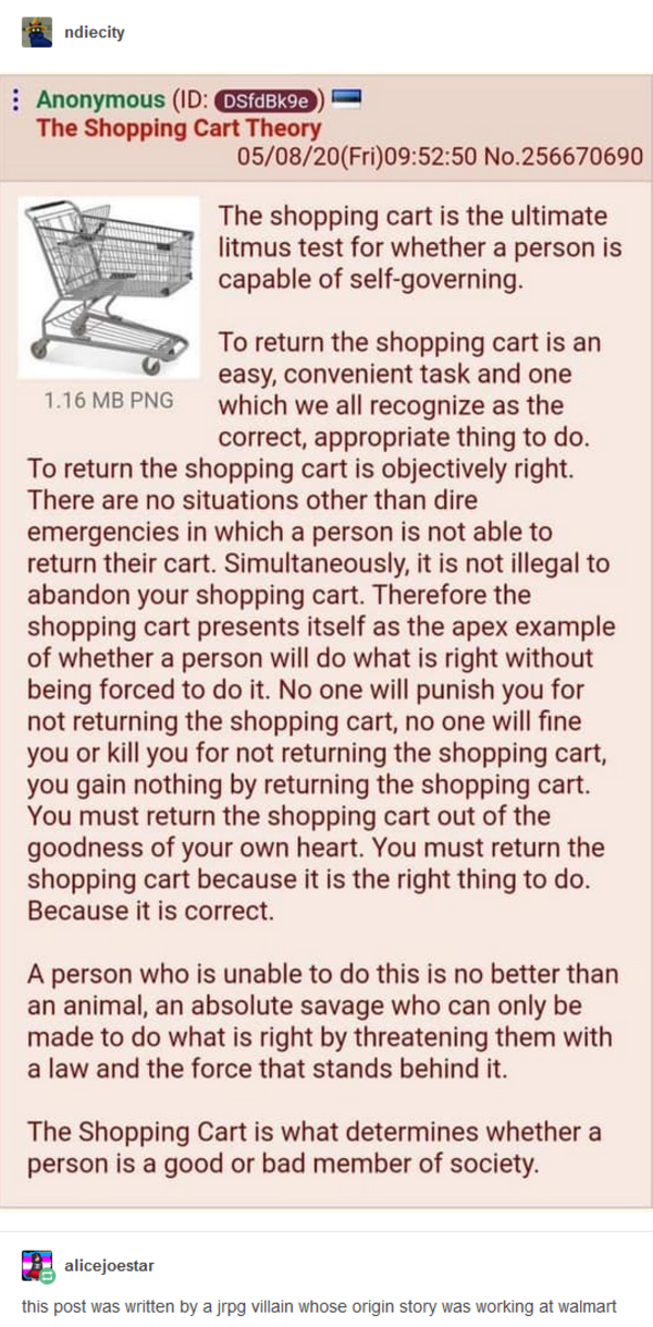 The shopping cart litmus test 4chan Know Your Meme