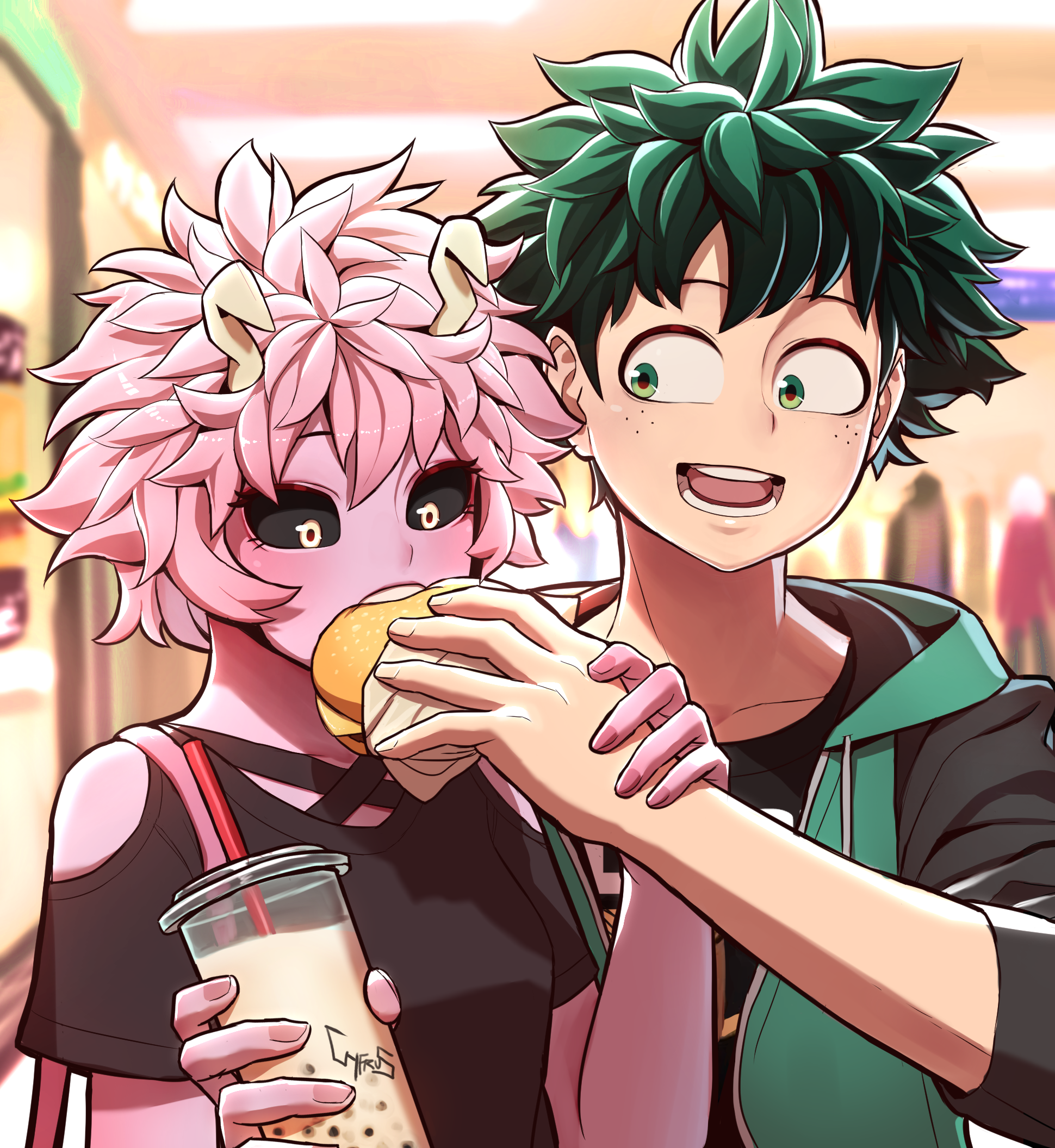 izumina, burger, mina, mina ashido, deku, izuku midoriya, midoriya, izuku, ...