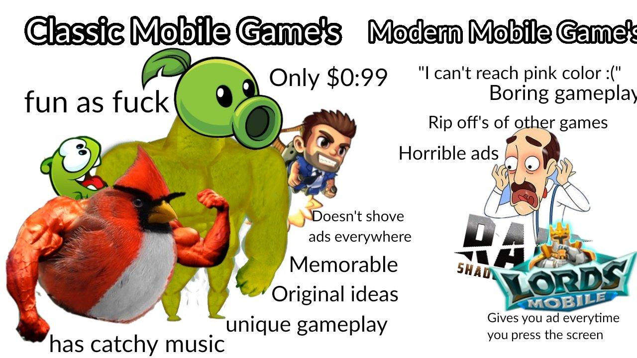 Classic Mobile Games vs. Modern Mobile Games Virgin vs. Chad Know