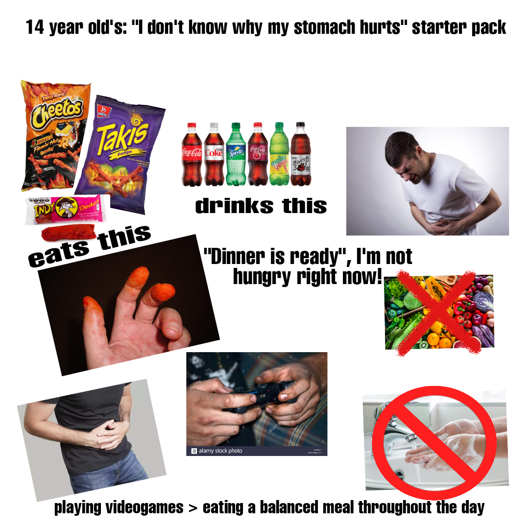 14 Year Old S I Don T Know Why My Stomach Hurts Starter Pack R Starterpacks Starter Packs Know Your Meme