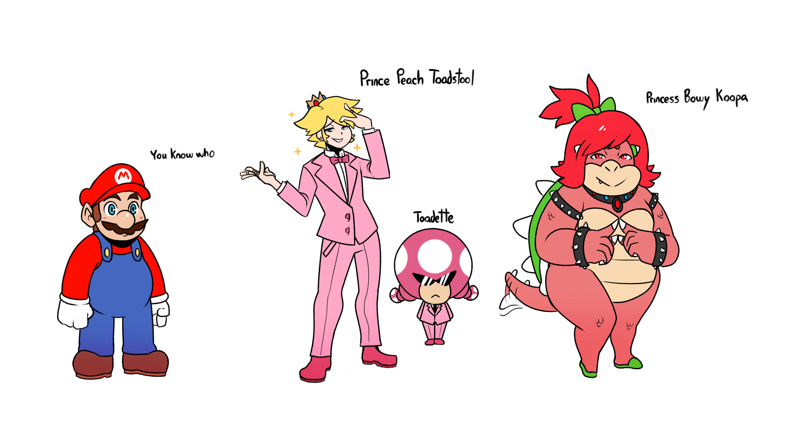 Mario concept where Peach and Bowser's roles and genders are swapped