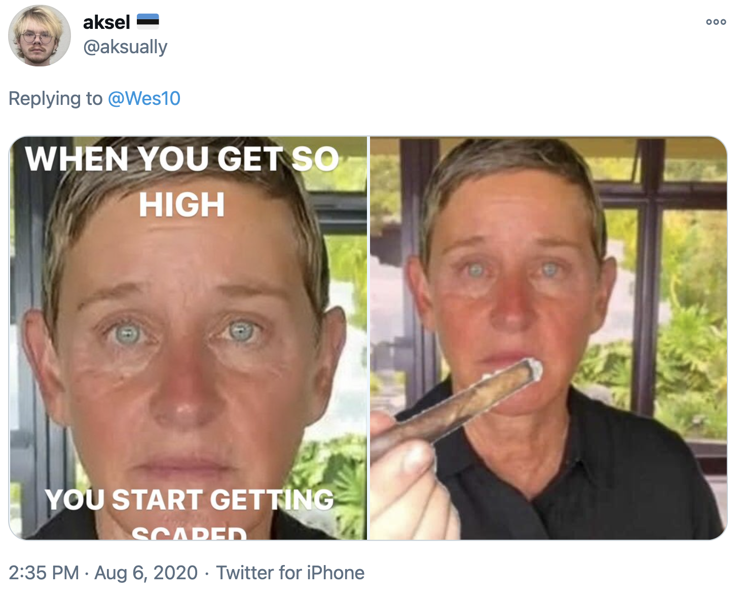 When you get so high original Ellen Degeneres Crying Know Your Meme